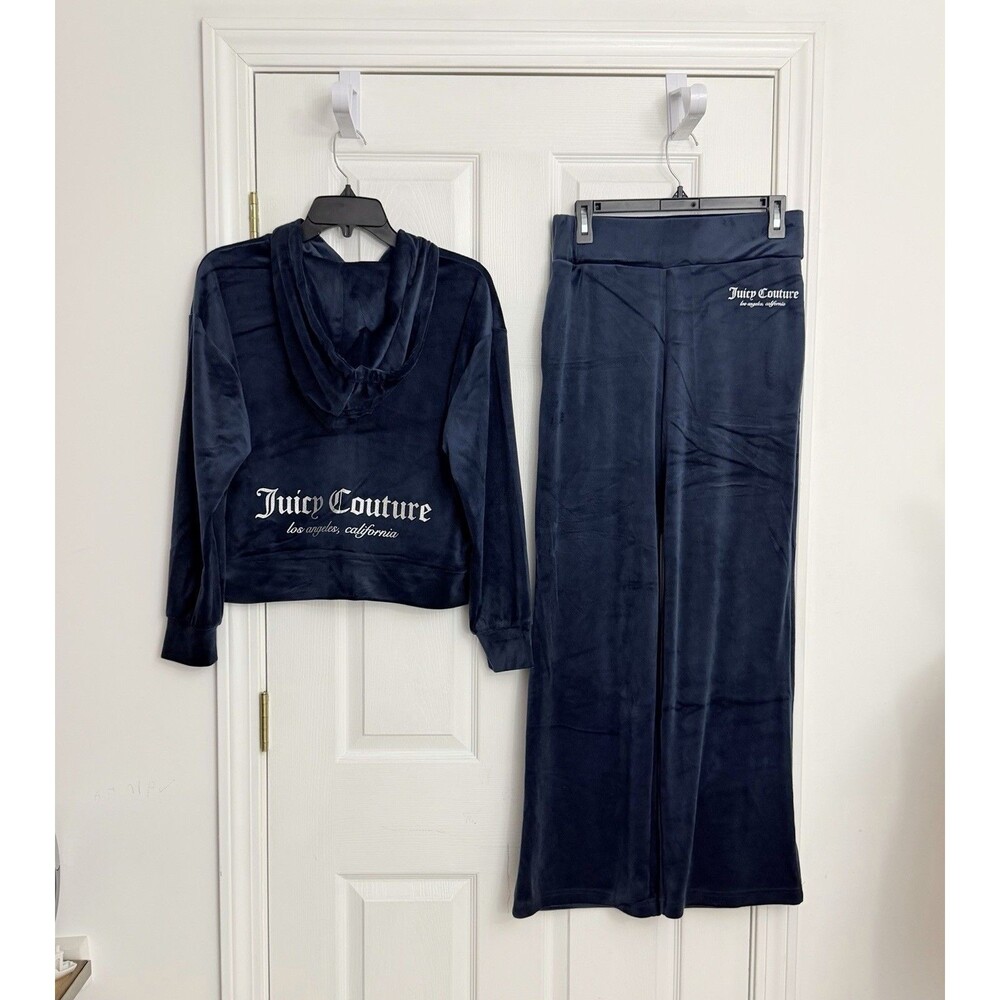 Juicy Couture Size M Regal Blue Velour Tracksuit Set - Hoodie Jacket & Pants